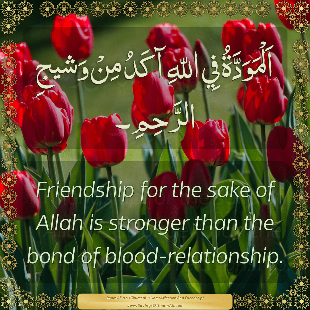 Friendship for the sake of Allah is stronger than the bond of...